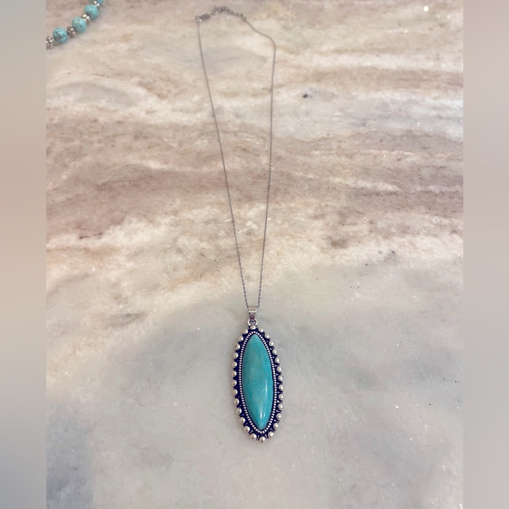 Faux turquoise pendant with sterling chain